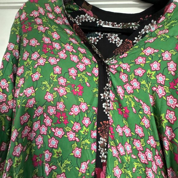 Sandro Torr Mini Dress Green Floral Silk Long Sleeves 38 - Picture 4 of 7
